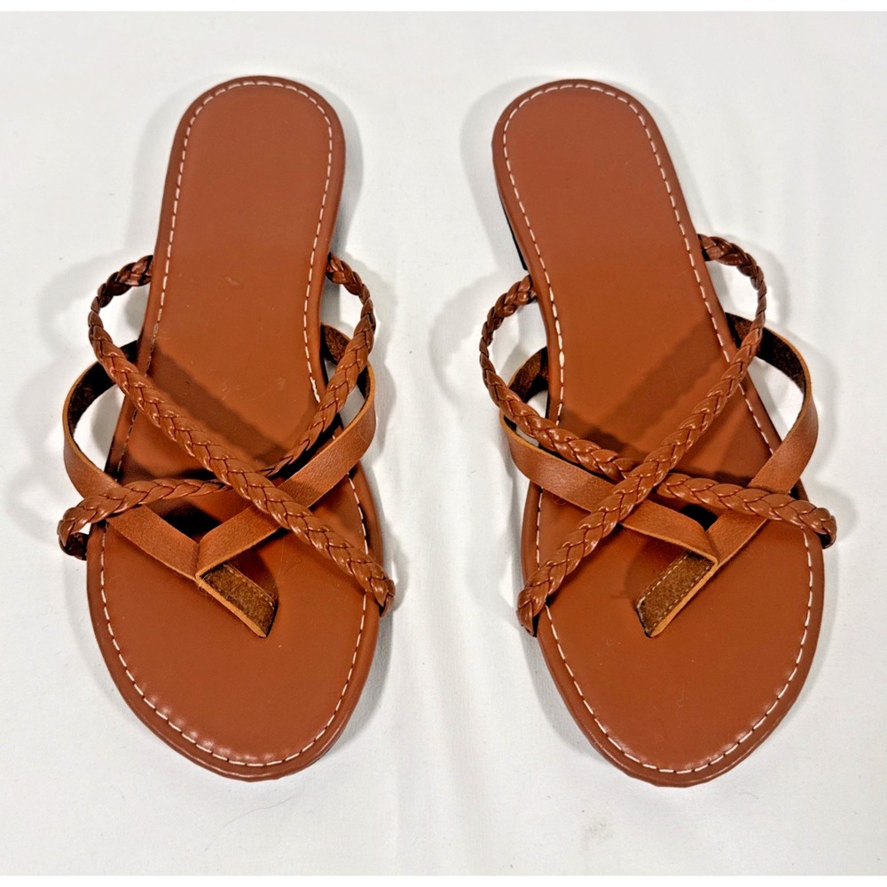 Unbranded Strappy Sandals Women Size 11 Brown Braided Thong Flat Boho Summer